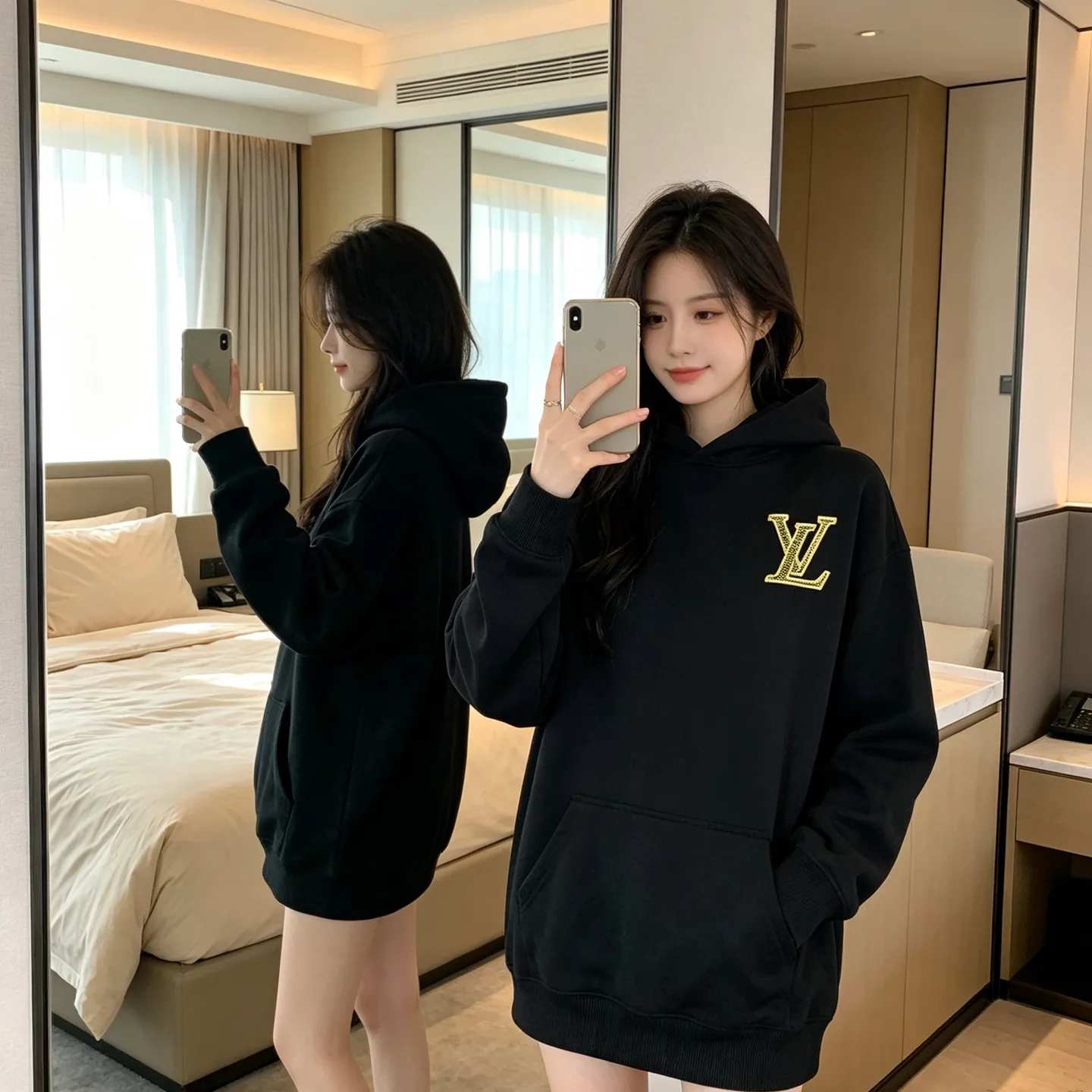Louis Vuitton/Louis Vuitton Tatami Embroidered Logo Hooded Sweatshirt